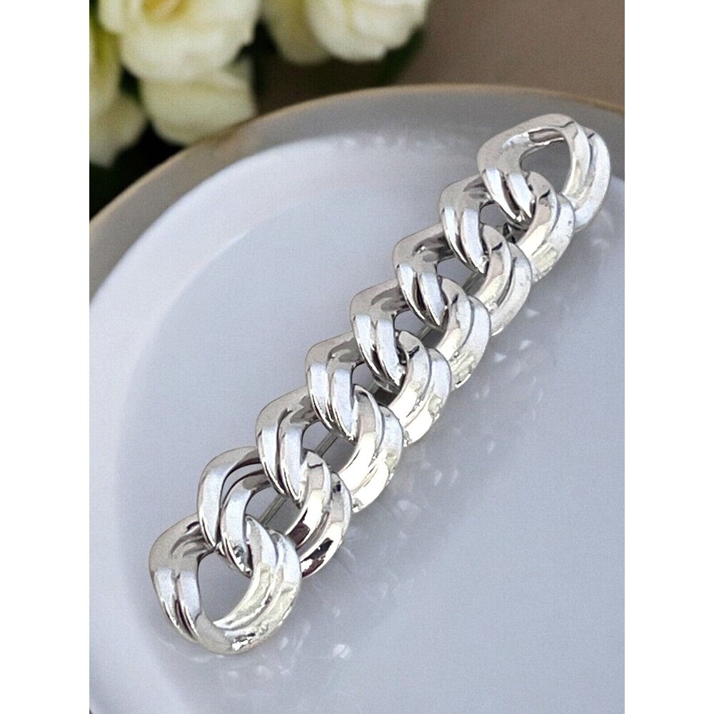 Vintage 1980s Monet Chain Link Brooch Silver Tone Pin - 6R